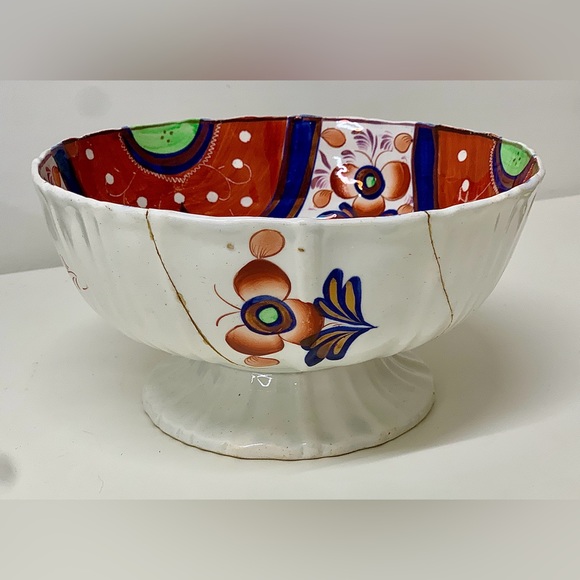 Early 19th Century Gaudy Welsh Oriental Hexagon Pattern Lustre Pedestal Bowl - Picture 8 of 16